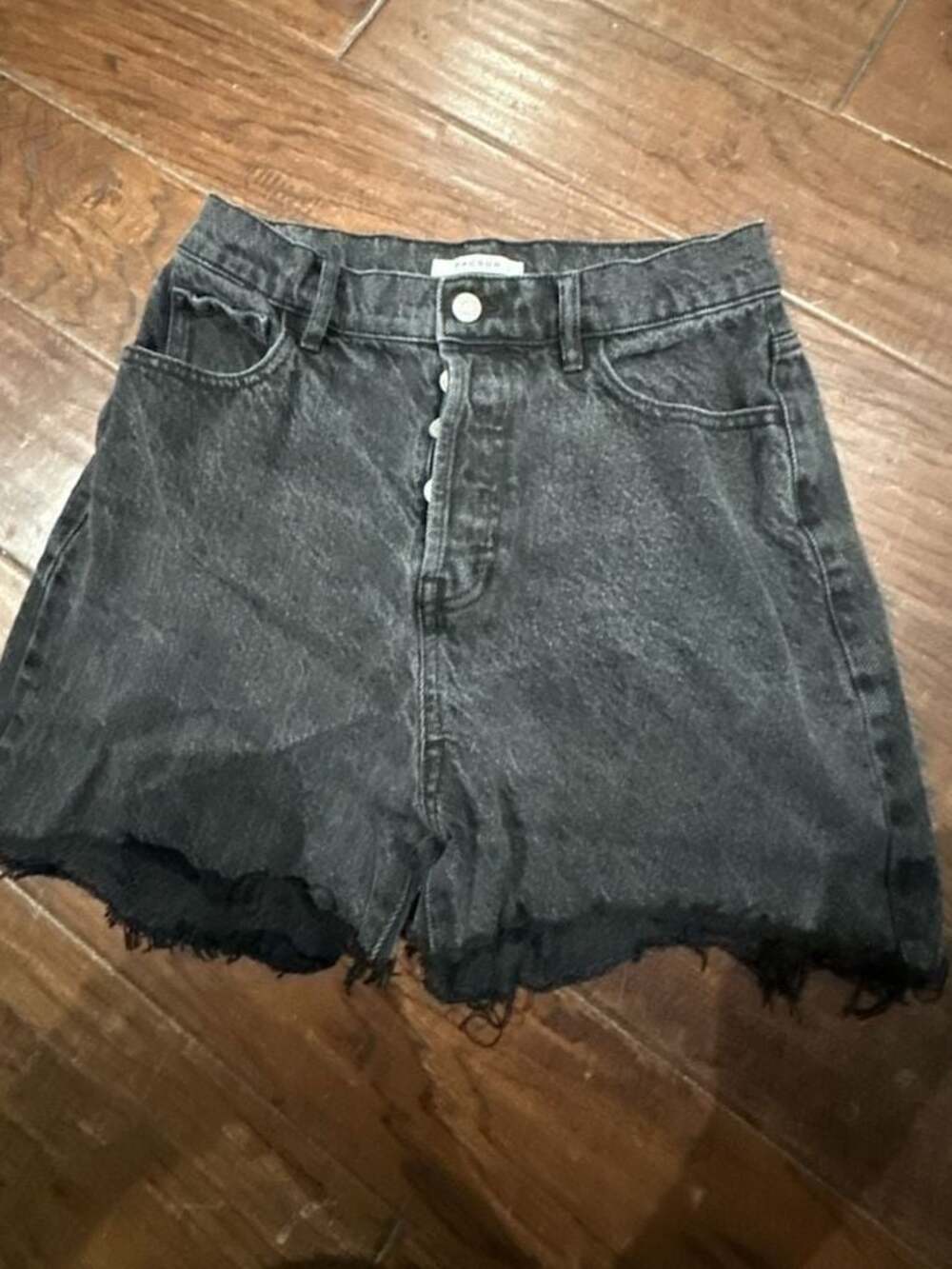 PacSun High Rise Straight Black Denim Frayed Cutoff Shorts Size 28